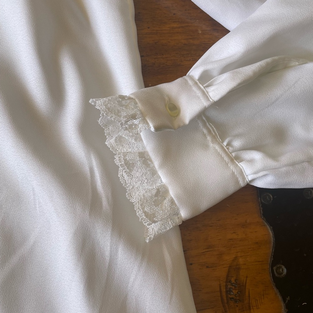 Vintage Shapely Ruffle Victorian Blouse White 12 Fairygoth Cottagecore Prairie - Picture 6 of 10